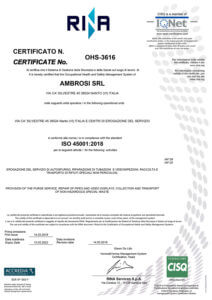 Ambrosi Srl Certificato ISO45001 anno 2019